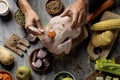 Young man preparing a turkey Royalty Free Stock Photo