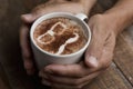 Man face in a cup of cappuccino