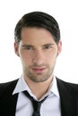 Closeup young man portrait black suit and necklace