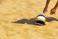 CLOSEUP Young woman getting ready to play. Athletic girl playing beach volleyball during her fun summer vacation. Female beach Royalty Free Stock Photo