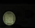 Closeup of Yugoslavian 50 dinar coin on a dark background Royalty Free Stock Photo