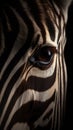 Closeup zebra eye, portrait of animal on dark background. Ai generated Royalty Free Stock Photo