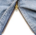 Closeup of zipper in blue denim. Royalty Free Stock Photo