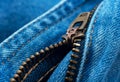 Closeup of zipper in blue jeans. Zipper with lock. Royalty Free Stock Photo