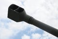 Closeup zoomed in view of a military artillery canon gun barrel end Royalty Free Stock Photo