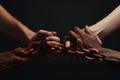 Closeups of diverse hands forming a chain Royalty Free Stock Photo