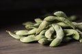 Frozen edamame, japanese green soybeans in the pod