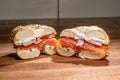 Closuep shot of delicious bagels split into two parts - perfect for a food blog