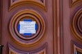 Closure sign on St. Mary`s Assumption Catholic Church in New Orleans