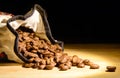 In a cloth bag are coffee beans Royalty Free Stock Photo