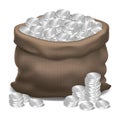 Cloth bag full of silver coins. Vector illustration Royalty Free Stock Photo