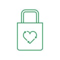Cloth bag with recycle heart symbol. Love recycling concept. Cotton bag. Line icon. Royalty Free Stock Photo