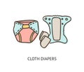 Cloth diaper vector doodle illustration isolated on white