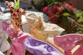 Cloth diapers hanging while drying under the sun on clothesline. Laundry of colorful reusable nappies for babies