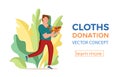Cloth donation vector colorful cartoon style concept.