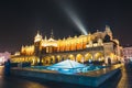 Cloth Hall building and fountain, Krakow city, Poland Royalty Free Stock Photo