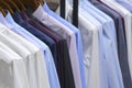 Cloth Hangers with Shirts, Closeup photo of Men, Shirts on Hangers Royalty Free Stock Photo