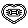 Cloth heart shaped button icon outline vector. Needlepoint thread item