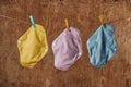 Cloth menstrual pads hanging on a clothes line Royalty Free Stock Photo