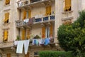 Cloth, towels, fabric sheet after laundry drying hanging outside