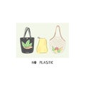 Clothe or string bag instead of plastic. Zero waste lifestyle. Eco friendly. Save planet. Care of nature. Vegan