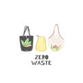 Clothe or string bag instead of plastic. Zero waste lifestyle. Eco friendly. Save planet. Care of nature. Vegan