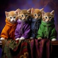 Clothed Cute Cats Looking At The Camera Are The Epitome Of Adorable And Stylish Pet Fashion.
