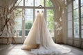 Beautiful white wedding dresse background. Generative AI