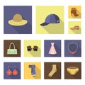 Clothes and accessories flat icons in set collection for design. Shoes and decoration vector symbol stock web Royalty Free Stock Photo