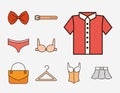 Clothes and accessories icons set belt skirt handbag belt and shirt line and fill icon Royalty Free Stock Photo