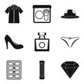 Clothes accessories icons set, simple style Royalty Free Stock Photo