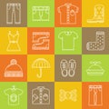 Clothes and accessories lineart minimal vector iconset on multicolor checkered texture