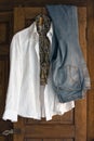 Clothes on antique cabinet Royalty Free Stock Photo