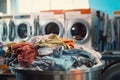 clothes in basket at laundry shop with Modern washing machine .Generative AI Royalty Free Stock Photo