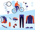 Clothes bike, winter outerwear, mens mockup, up racing shirt, short sleeve t-shirt, design, flat style vector
