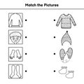 Clothes and body parts matching game for kids. Join each picture