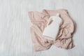 Clothes and bottle with detergent. Top view Royalty Free Stock Photo