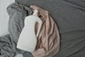 Clothes and bottle with detergent. Top view Royalty Free Stock Photo