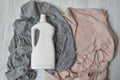 Clothes and bottle with detergent. Top view Royalty Free Stock Photo