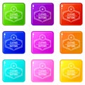 Clothes button craft icons set 9 color collection