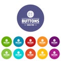 Clothes button dressmaking icons set vector color
