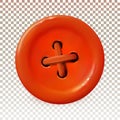 Clothes button, red icon. Detailed realistic plastic sewing button isolated. Vector