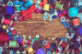 Clothes buttons on wooden baclground Royalty Free Stock Photo