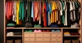 Clothes closet with colorful shirts and clothes, AI Royalty Free Stock Photo