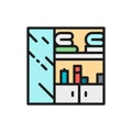 Clothes closet, wardrobe flat color line icon.