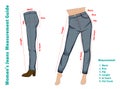 Set illustration of Women\'s Jeans Measurement Guide isolated. Royalty Free Stock Photo