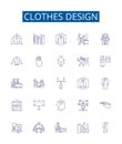 Clothes design line icons signs set. Design collection of Apparel, Garments, Garb, Fashions, Wearables, Outfits