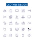 Clothes design line icons signs set. Design collection of Apparel, Garments, Garb, Fashions, Wearables, Outfits