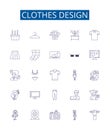 Clothes design line icons signs set. Design collection of Apparel, Garments, Garb, Fashions, Wearables, Outfits