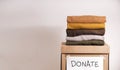 Clothes Donation, Renewable Concept.Box of Use Old Cloth